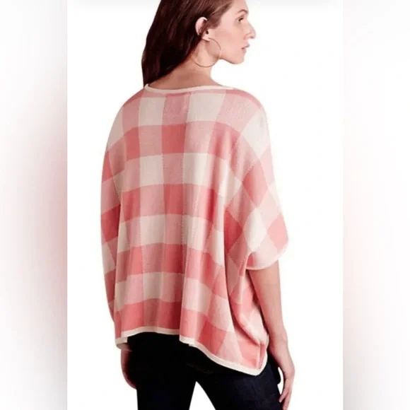 Anthropologie La Casita De Wendy Plaid Poncho Organic Cotton Top Size Large - Picture 2 of 8